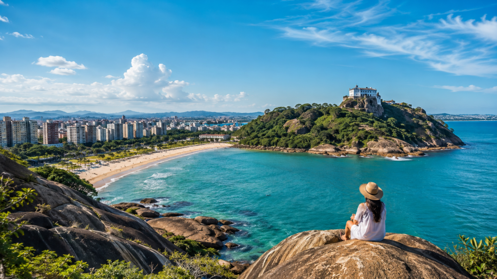 Litoral do Espírito Santo com praia e paisagem de Vila Velha